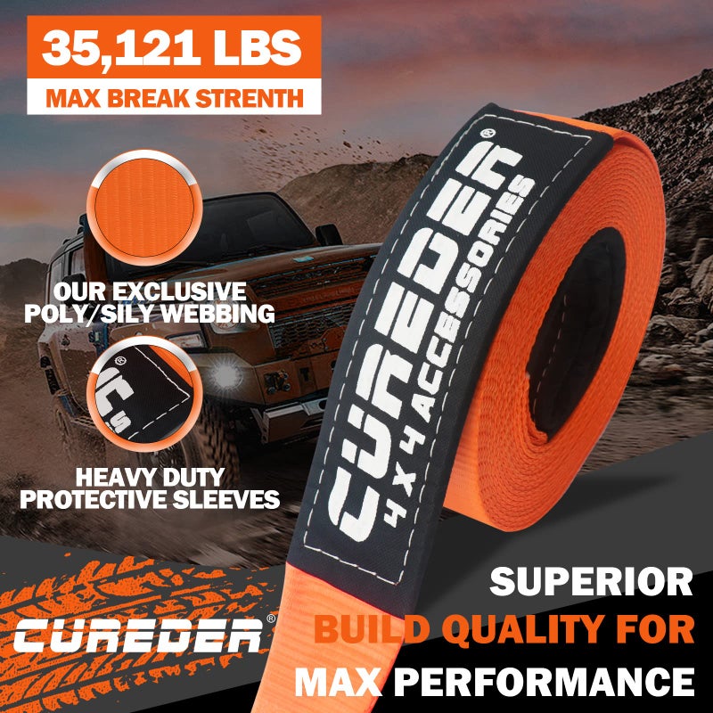 Cureder Tow Strap - 3'' x 30ft Recovery Strap Lab Tested 35 121 lb Break Strength Snatch Strap  Suitable for Emergency Off-Road Vehicles and Trucks  Get Your Vehicle Out of Any Situation - Image 3